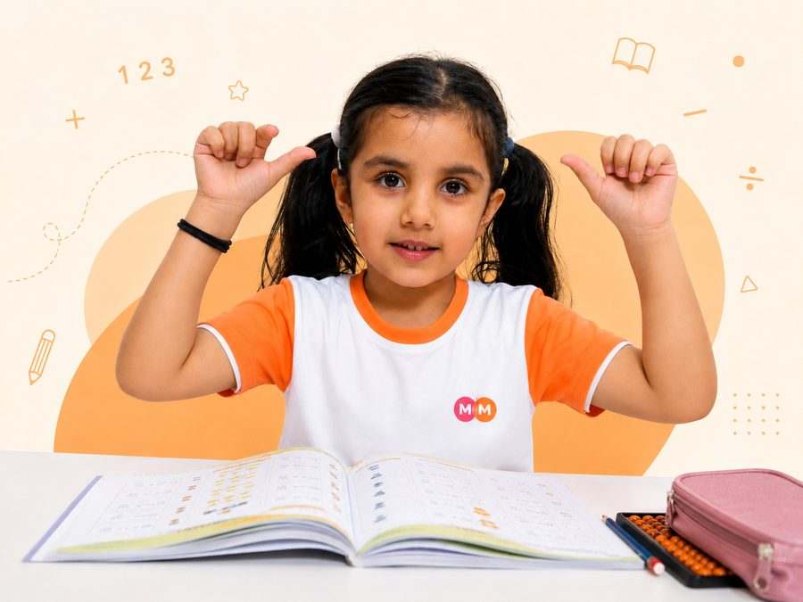 A happy 5-year-old girl giving a confident thumbs up during a Lingo Bingo activity