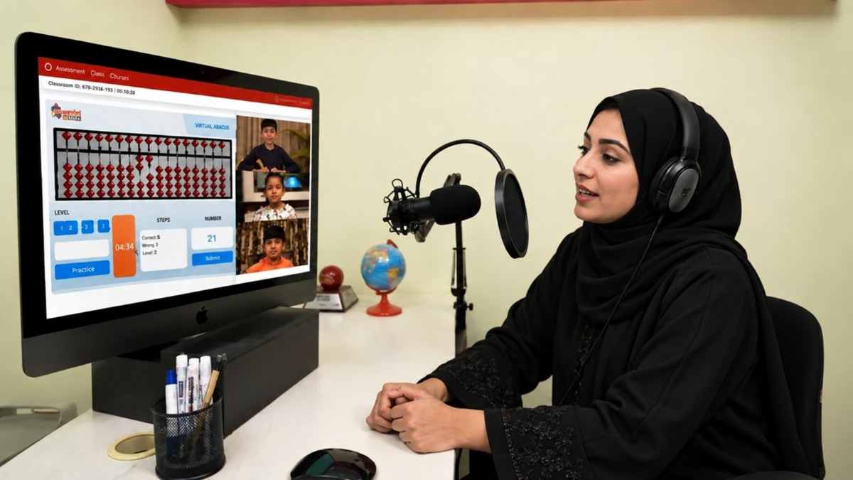 A child learning mental maths in a live Mastermind Abacus online class
