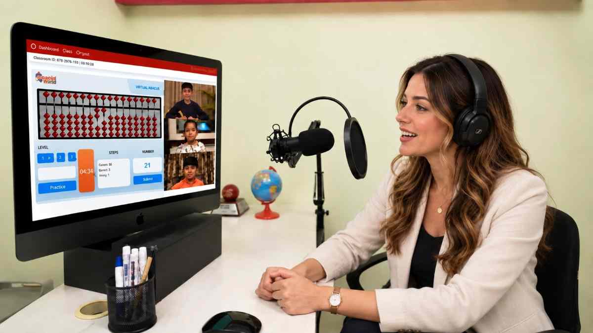 A child taking a live online abacus class at home