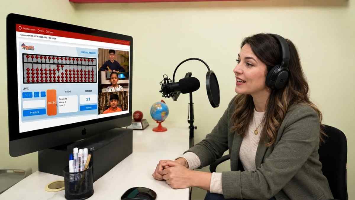 A child taking a live online abacus class at home