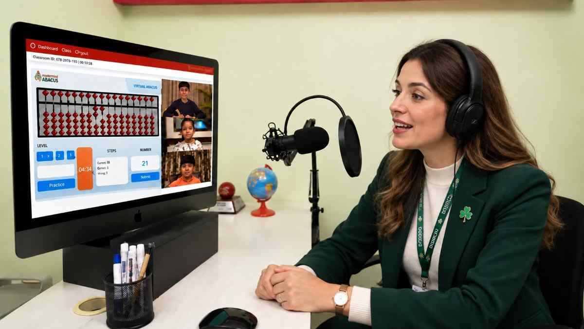 A child taking a live online abacus class at home