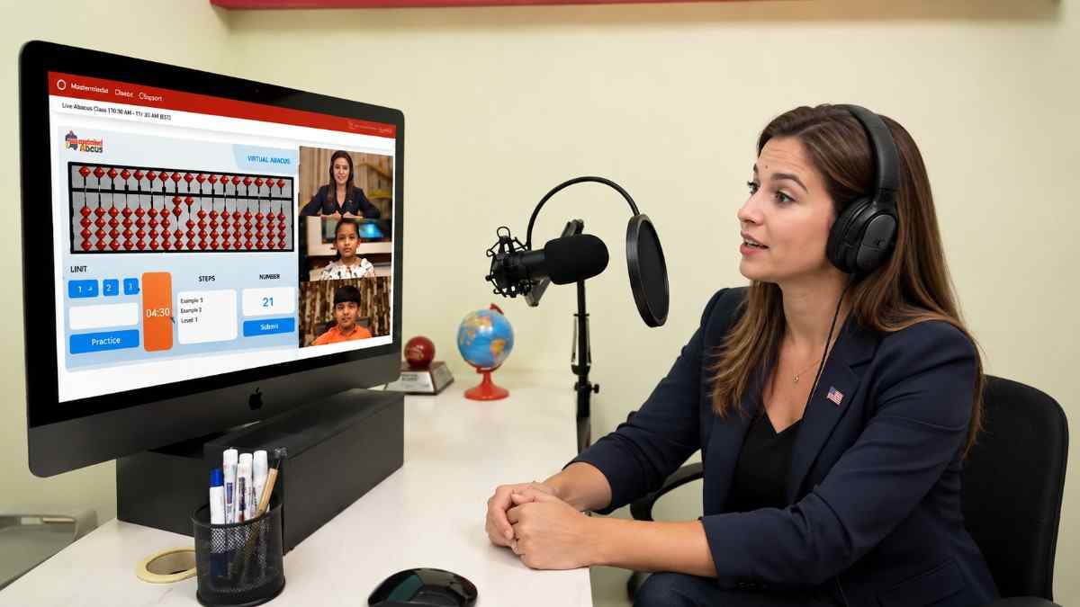 A child taking a live online abacus class at home