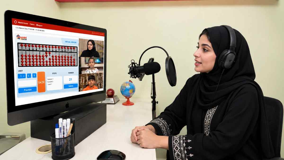 A child learning mental maths in a live Mastermind Abacus online class