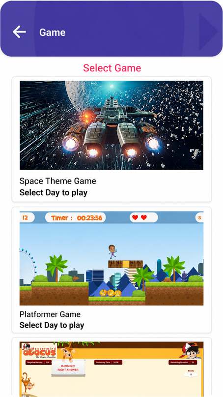 Mastermind app screenshot: select game screen