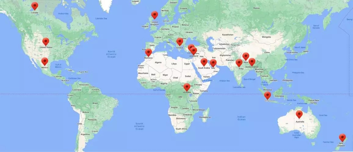 Map showing Mastermind Abacus students across 17 countries